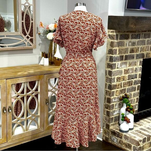 Max Studio Women's Ruffle Crepe High/Low Wrap Midi Dress in the Size X-Large - Picture 12 of 13